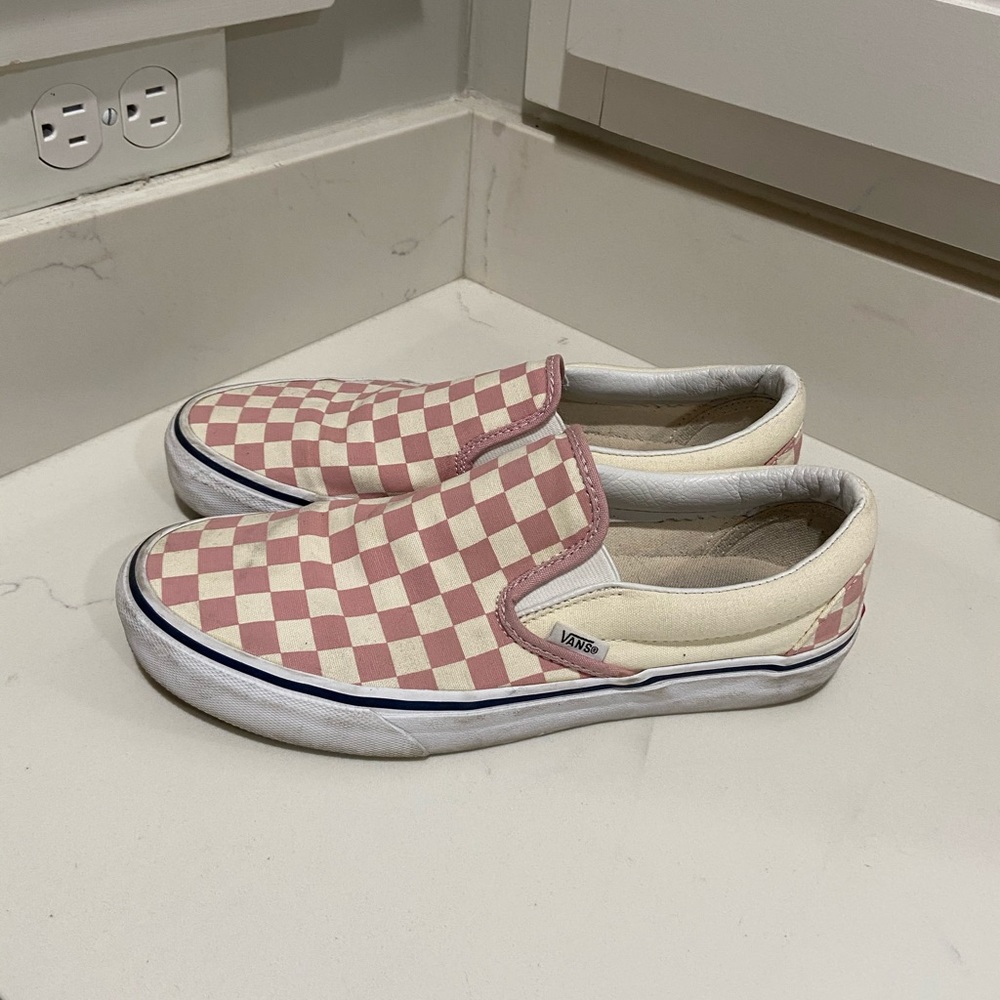 Pink Checkerboard Slip-On Vans